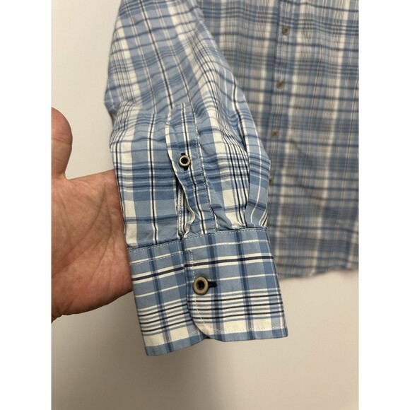 Untuckit Button Down Shirt Mens Medium Blue White Plaid Cotton Flannel - Picture 5 of 12